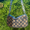 Trendy Plaid Denim Shoulder Bag with Elegant Chain - Selectable Fashion Colors